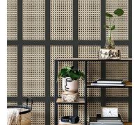 Full Roll Black Cane Wood Panel Wallpaper Wicker Rattan Modern Contemporary