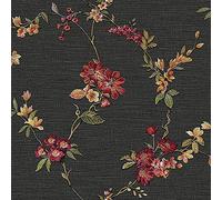Full Roll Black Red Floral Wallpaper Textured Embossed Metallic Paste The Wall Vinyl