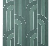 Full Roll Cascade Arch Emerald Silver Wallpaper Metallic Textured Vinyl