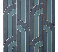 Full Roll Cascade Arch Navy Gold Wallpaper Metallic Textured Vinyl
