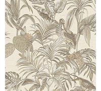 Full Roll Cream Beige Tropical Wallpaper Birds Palm Textured Paste The Wall Vinyl