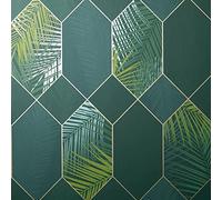 Full Roll Green Gold Miami Wallpaper Tropical Jungle Geometric Metallic