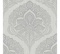 Full Roll Grey & Silver Luxury Oria Damask Vinyl Textured Wallpaper Belgravia Décor