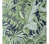 Full Roll Navy Green Maui Leaf Wallpaper Tropical Jungle Palm Modern Natural