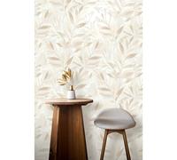 (FULL ROLL) Rasch Fiji Leaf Neutral Wallpaper Roll Wall Decor