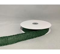 Full Roll Reel x 10 metre 25mm ECO Hessian Style Wired Ribbon Forest Dark Green Christmas Hessian Style 2.5cm