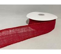 Full Roll Reel x 10 metre 50mm ECO Hessian Style Wired Ribbon Dark RED Christmas Hessian Style 5cm