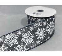Full Roll Reel x 10 metre 63mm Wired Christmas Snowflake Grey Ribbon Hessian Style 6.3cm
