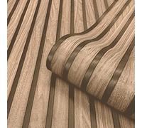 Full Roll Wood Slat Effect Wallpaper Walnut Textured Heavyweight Vinyl