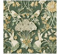 Full Roll - Woodland Forest Green Wallpaper - Animals Floral Natural 10.05m x 53cm Roll - Contemporary Sophisticated Versatile - Bedroom Dining Room Living Room Rabbits Birds