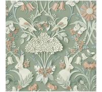 Full Roll - Woodland Mint Green Pink Wallpaper - Animals Floral Natural 10.05m x 53cm Roll - Contemporary Sophisticated Versatile - Bedroom Dining Room Living Room Forest Sage Rabbits