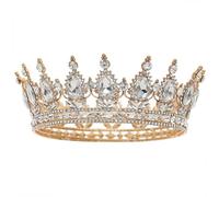 Full Round Crown Crystal Rhinestone Tiara Vintage Baroque Wedding Crown Princess Carnival Headdress for Queen Costume Wedding Prom Party Birthday Hair Accessories (Champagne)