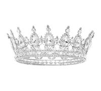 Full Round Crown Crystal Rhinestone Tiara Vintage Baroque Wedding Crown Princess Carnival Headdress for Queen Costume Wedding Prom Party Birthday Hair Accessories (Silver)