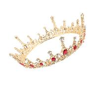 Full Round Crystal Crown, Gold Crown Headband Princess Tiara Headband Bridal Hair Jewelry Crystal Rhinestone Headband Bridal Headpieces for Wedding, Party (Red)