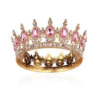 Full Round Tiara Baroque Tiaras Bridal Crown Crystal Queen Crown Sparkly Pink Rhinestone Tiaras for Women Princess Carnival Headdress for Halloween Costume Wedding Prom Birthday Pageant Party