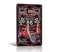Full Service Route 66 Pin-up Girl with Smile, Metal Tin Sign, Vintage Poster Plaque Garage Home Wall Decor