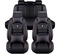 Full Set Car Seat Covers for VW Touareg/Touareg R R-Line/Touareg TSFI X SUV, Leather Full Surround Front Rear Seat Protectors Non-Slip Waterproof Durable Vehicle Seat Covers,Luxurious_Set-E_Black_Red