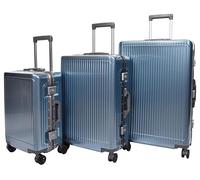 Full Set of 3 Sizes Metal Frame Suitcase Hard Shell Luggage Titan Blue