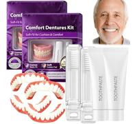 Full Set of Silicone Dentures for Women Men,Upper & Lower Matching Set,Rapid Smile Denture Reline Kit, Fix Your Smile at Within Minutes，2Set