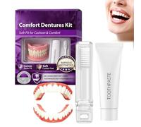 Full Set of Silicone dentures for Women Men Upper & Lower Matching Set,Rapid Smile Denture Reline Kit,Improve Smile At Home，1 Set