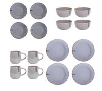 YöL Full Dinner Set 16pcs Reactive Glaze Stoneware Blue Green Grey Dinnerware Dinner Plates Bowls Mugs Side Plates Snacks Cereal Home Kitchen