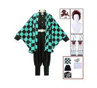 (full set, XXL) Demon Slayer Tanjirou Kamado Cosplay Costume Anime Kimetsu No Yaiba Kamado Tanjirou Cosplay Wig Kimo