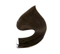 Full Shine Tape In Human Hair Extensions 20pcs Adhesive Skin Weft Pure Solid Color Glue On Woman Machine Made Easy To Use(22 inches,2 Darkest Brown)