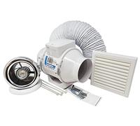 Full Shower Fan Light Kit - 100mm LED Light Chrome & White Bezel for Steam Moist Damp Condensation Control Low Noise Bathroom Toilet En-Suite 4 inch Run on Timer and 4.6w MR 16 4000k 12v Angle Light
