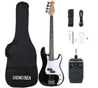 Full size 4strings electric bass guitar kit package black color with 5W portable plug and play amplifier travel amp set with strap gig bag bundle for beginner starter practice (BKPB-30)