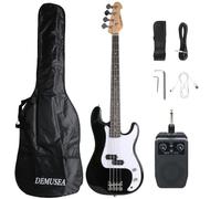Full size 4strings electric bass guitar kit package black color with 5W portable plug and play amplifier travel amp set with strap gig bag bundle for beginner starter practice (BKPB-30)