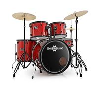Full Size 5 Piece Beginners Drum Kit BDK-1+ by Gear4music Red | Complete 5-Piece Kit with Cymbals and Hardware, 6-Ply Poplar Shells for Deep Mellow Sound, Solid Double-Braced Stands