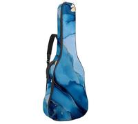 Full Size Acoustic Guitar Bag, 1 cm Thick Padding Guitar Case Waterproof 40 41 42 Inch, Abstract Art Ink Blue and Gold Colors Pattern