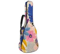 Full Size Acoustic Guitar Bag, 1 cm Thick Padding Guitar Case Waterproof 40 41 42 Inch, Abstract Tropical Exotic Flowers Summer Pattern