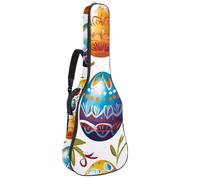 Full Size Acoustic Guitar Bag, 1 cm Thick Padding Guitar Case Waterproof 40 41 42 Inch, Cute Colorful Easter Eggs and Leaves