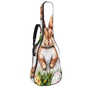 Full Size Acoustic Guitar Bag, 1 cm Thick Padding Guitar Case Waterproof 40 41 42 Inch, Easter Bunny with Colored Eggs in Grass and Floral