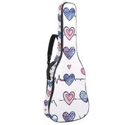 Full Size Acoustic Guitar Bag, 1 cm Thick Padding Guitar Case Waterproof 40 41 42 Inch, Electrocardiogram Heart Beat with Little Hearts