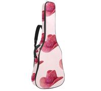 Full Size Acoustic Guitar Bag, 1 cm Thick Padding Guitar Case Waterproof 40 41 42 Inch, Girly Western Pink Cowgirl Hat Pattern