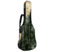 Full Size Acoustic Guitar Bag, 1 cm Thick Padding Guitar Case Waterproof 40 41 42 Inch, Green Woodland Forest Earth Tones Retro Print