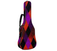 Full Size Acoustic Guitar Bag, 1 cm Thick Padding Guitar Case Waterproof 40 41 42 Inch, Halloween Orange Purple and Black Seamless Argyle Texture