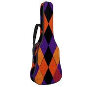 Full Size Acoustic Guitar Bag, 1 cm Thick Padding Guitar Case Waterproof 40 41 42 Inch, Orange Purple and Black Halloween Argyle Texture