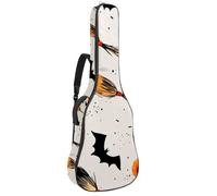 Full Size Acoustic Guitar Bag, 1 cm Thick Padding Guitar Case Waterproof 40 41 42 Inch, Seamless Halloween Brooms Flying Eyes Bats