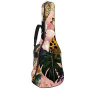 Full Size Acoustic Guitar Bag, 1 cm Thick Padding Guitar Case Waterproof 40 41 42 Inch, Tropical Exotic Flowers and Jungle Bananas Pattern