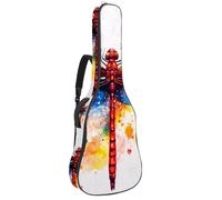 Full Size Acoustic Guitar Bag, 1 cm Thick Padding Guitar Case Waterproof 40 41 42 Inch, Watercolor Art Red Dragonfly