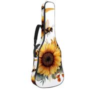 Full Size Acoustic Guitar Bag, 1 cm Thick Padding Guitar Case Waterproof 40 41 42 Inch, Watercolor Floral Moon with Bee and Sunflower