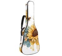 Full Size Acoustic Guitar Bag, 1 cm Thick Padding Guitar Case Waterproof 40 41 42 Inch, Watercolor Honey Moon with Flying Bee and Sunflower