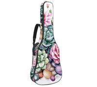 Full Size Acoustic Guitar Bag, 1 cm Thick Padding Guitar Case Waterproof 40 41 42 Inch, Watercolor Succulents Cactus Flowers and Stones