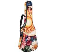 Full Size Acoustic Guitar Bag, 1 cm Thick Padding Guitar Case Waterproof 40 41 42 Inch, Watercolor Sun and Moon on Flowers Background