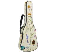 Full Size Acoustic Guitar Bag, 1 cm Thick Padding Guitar Case Waterproof 40 41 42 Inch, Watercolor Wildflowers Herbs and Grass Butterfly Dragonfly