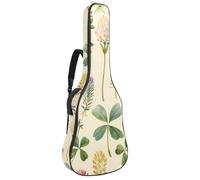 Full Size Acoustic Guitar Bag, 1 cm Thick Padding Guitar Case Waterproof 40 41 42 Inch, Watercolor Wild Flowers Meadow on Pastel Yellow Background