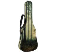 Full Size Acoustic Guitar Bag, 1 cm Thick Padding Guitar Case Waterproof 40 41 42 Inch, Woodland Forest Green Earth Tones Rustic Print